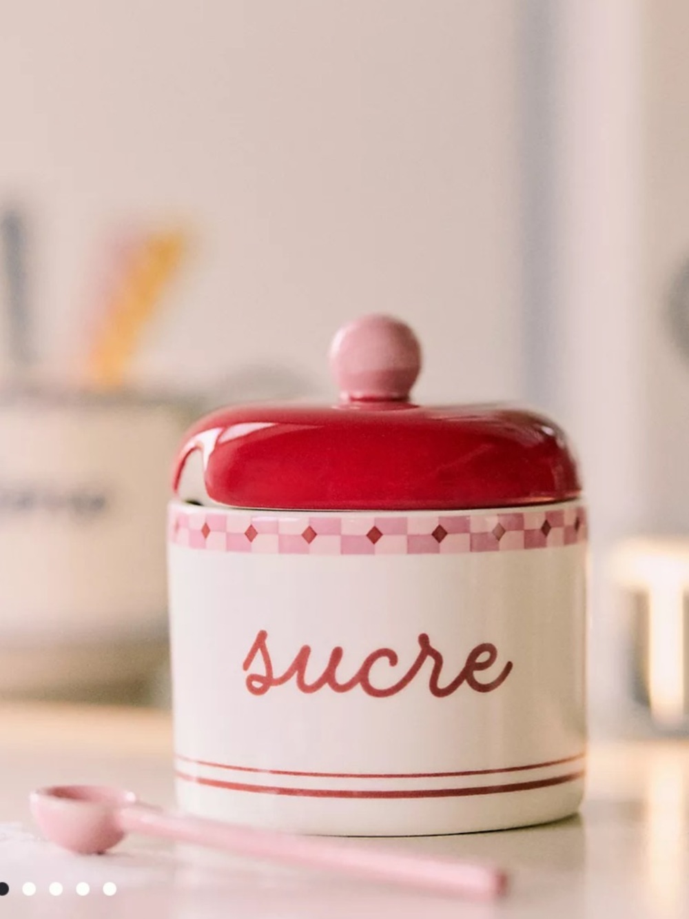 Anthropologie Pink & Red Handpainted Stoneware French Sugar Bowl
